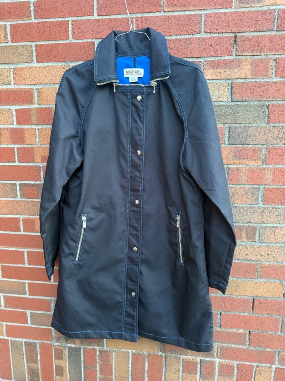 Michael Kors Black Long Trench Coat with Zip Pockets